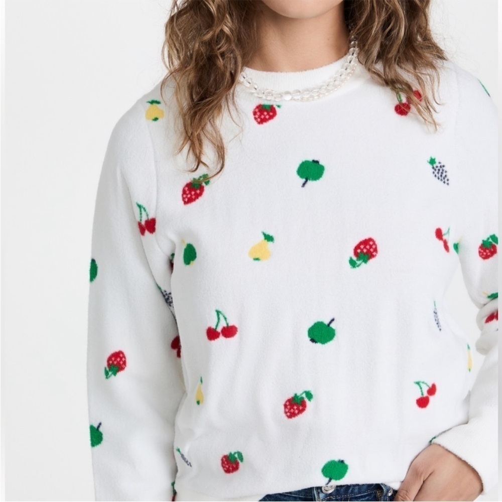 Hvn Diana Sweater White Fruit Print Cherries Crewneck Heavyweight Sz Xl New — image 3 of 8